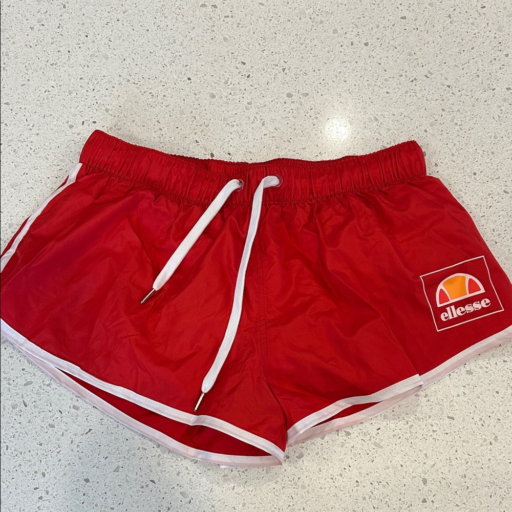 ellesse Red Athletic Swim Shorts with White Trim
